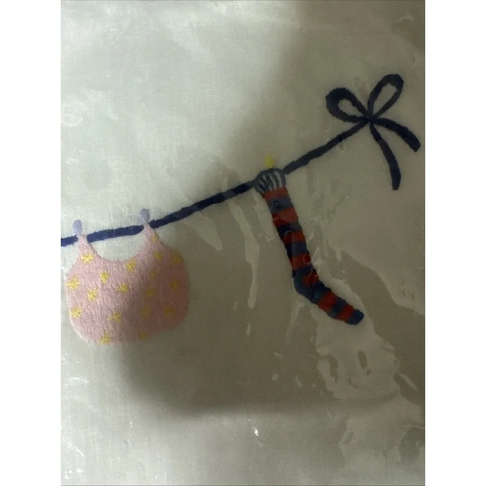 Laundry Bag Embroidered Square Drawstring Cotton  Bag. Vintage Baby